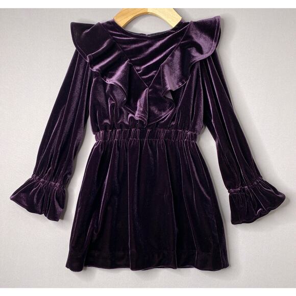 Nueces Plum Purple Velvet Ruffle Party Dress Girls 4 Yrs - Picture 1 of 5